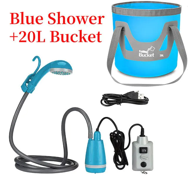 Portable Outdoor Camping Shower – IPX7 Waterproof, Digital Display, Rechargeable Electric Shower Pump