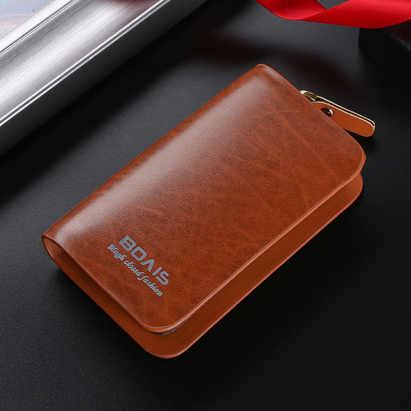 Zipper Multifunction Card Holder – Compact Synthetic Leather Wallet