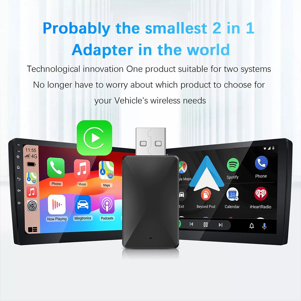 NEW 2in1 Wireless CarPlay Android Auto Wireless Adapter Smart USB Dongle Mini Box Plug And Play WiFi Fast Connect