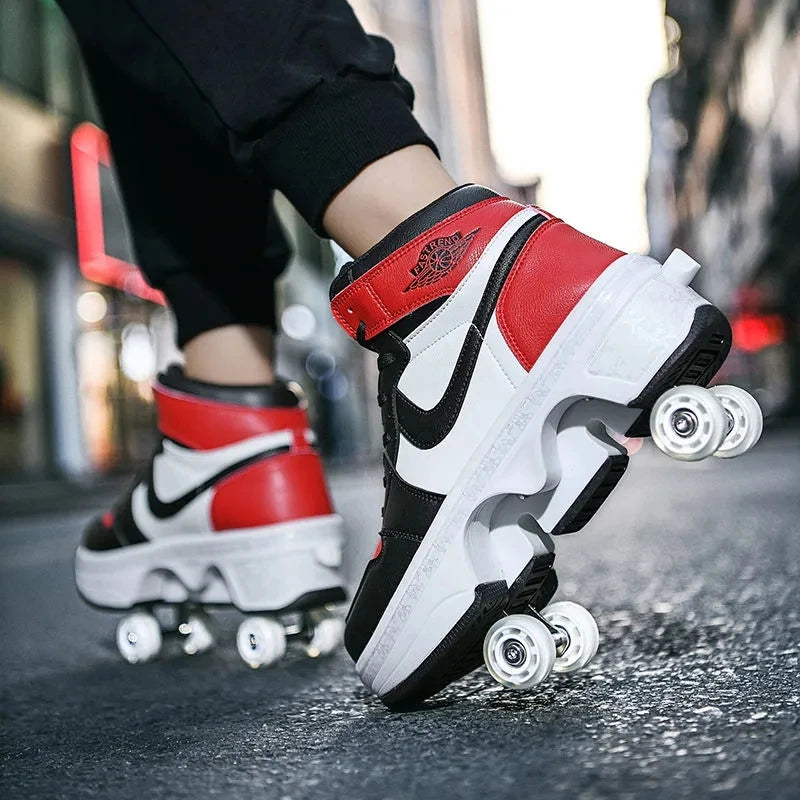 Roller Skate Sneakers - Stylish 2-in-1 Skates with PU Wheels & Comfortable Design for Men & Women