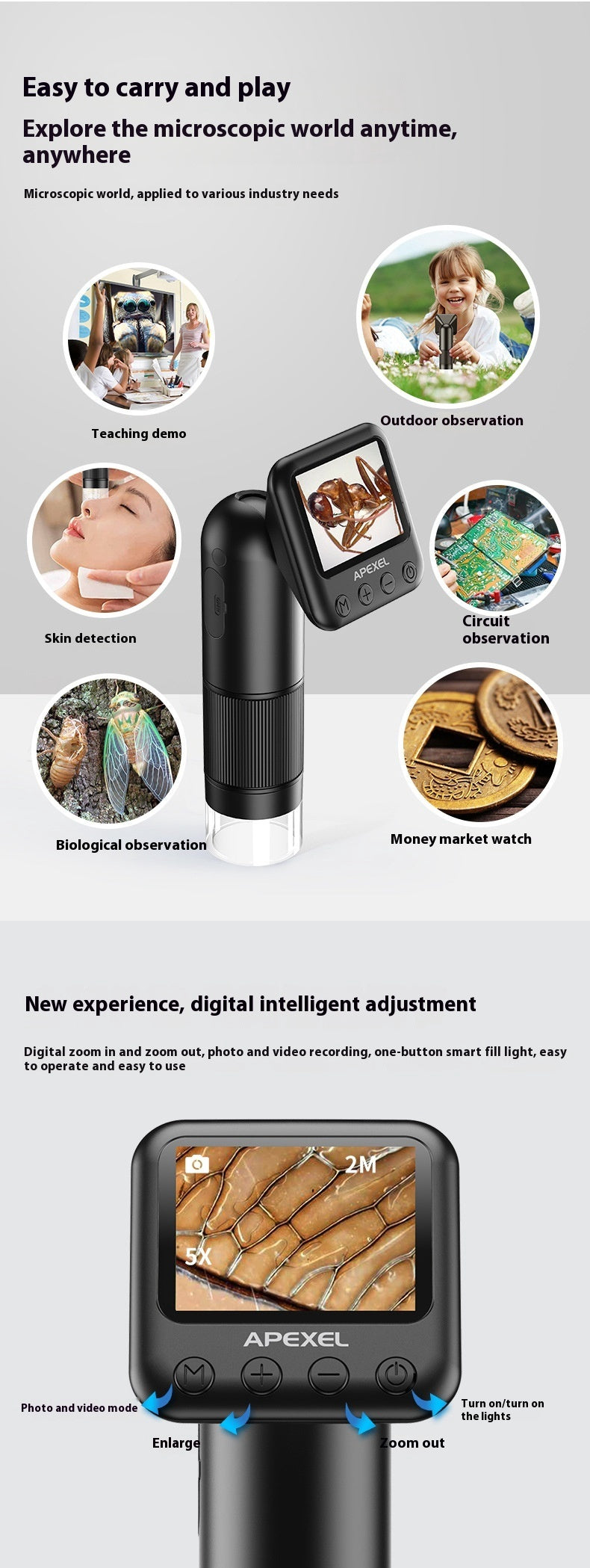 High Clearness Magnifying Photo With Screen Digital Microscope