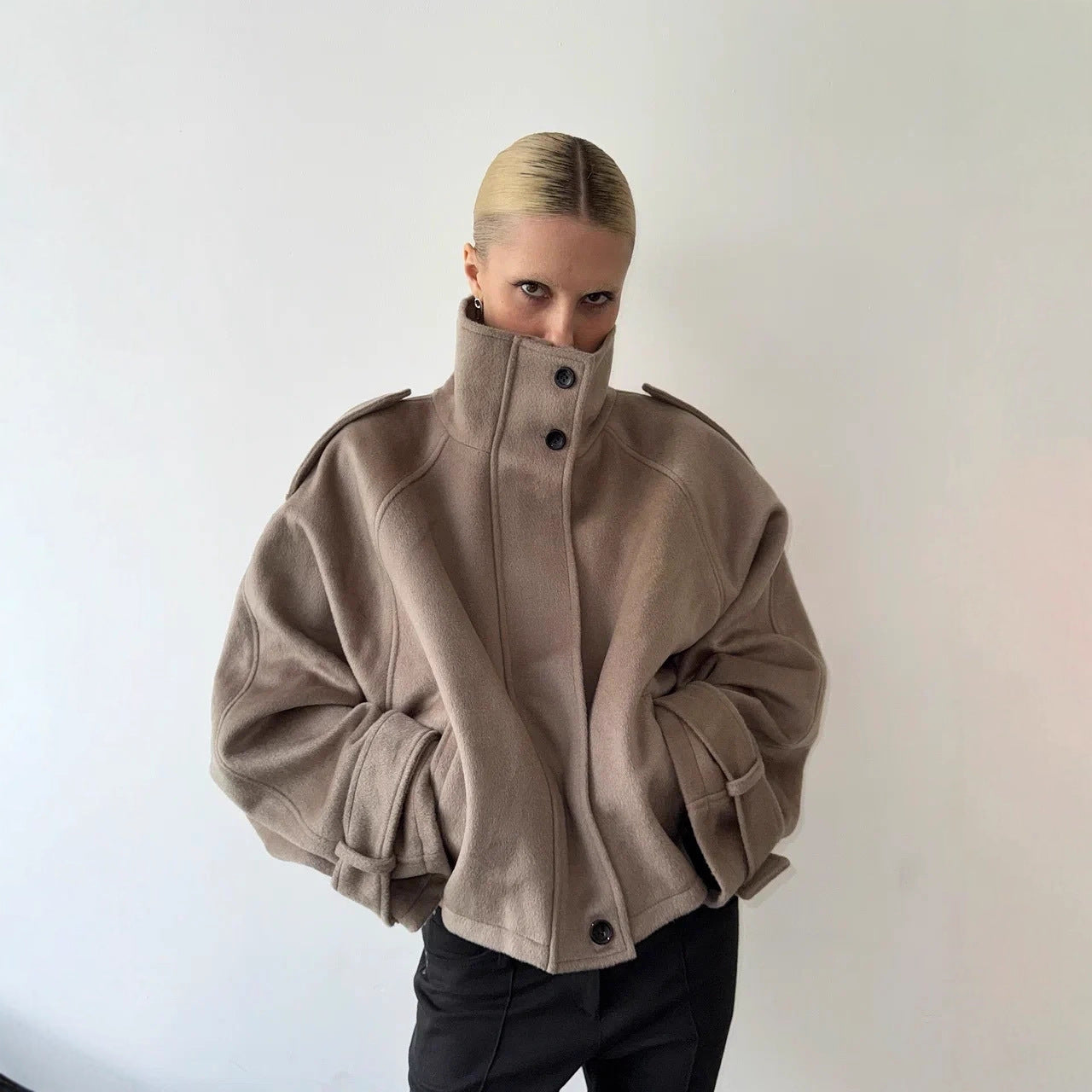 Womens Short Wool Jacket With Zipper