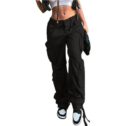 Women's High Waist Pocket Loose Casual Working Pants Straight-leg Pants
