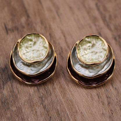 Ins Three-colored Painting Round Earrings Fashion Elegant Versatile Geometric Earrings For Women Jewelry