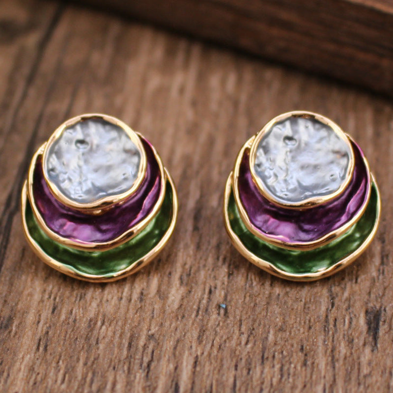 Ins Three-colored Painting Round Earrings Fashion Elegant Versatile Geometric Earrings For Women Jewelry