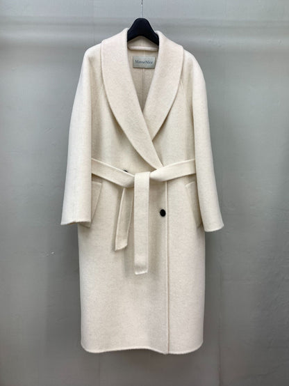 Long Double-faced Wool Coat With A Tie Closure