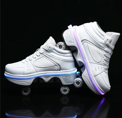 Roller Skates Casual Sneakers - Stylish 2-in-1 Skates with PU Wheels & Comfortable Design for Men & Women