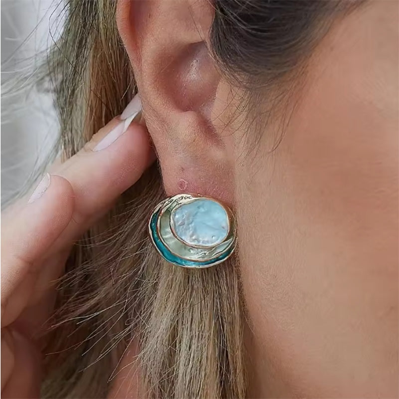 Ins Three-colored Painting Round Earrings Fashion Elegant Versatile Geometric Earrings For Women Jewelry