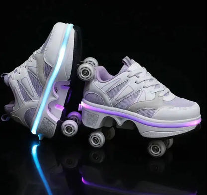 Roller Skates Casual Sneakers - Stylish 2-in-1 Skates with PU Wheels & Comfortable Design for Men & Women