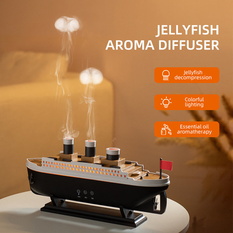 Steamship Diffuser with Colorful LED Lights – Essential Oil Humidifier &amp; Night Light