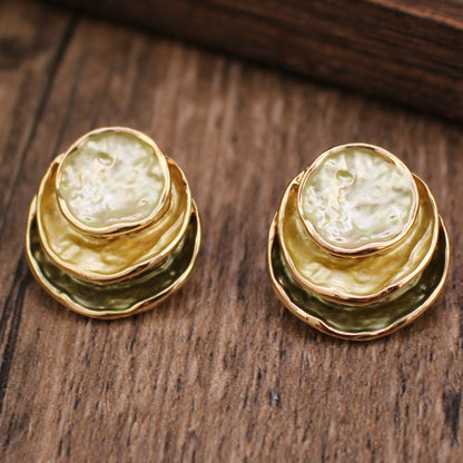 Ins Three-colored Painting Round Earrings Fashion Elegant Versatile Geometric Earrings For Women Jewelry