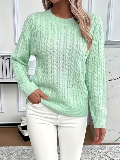 Ins Twist Round Neck Pullover Sweater Fashion Solid Color Long-sleeved Knitted Top For Women