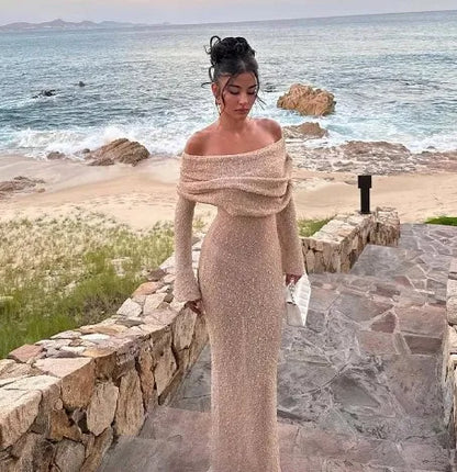 أناقة الصيف: فستان ماكسي شفاف محبوك بأكمام طويلة للنساء