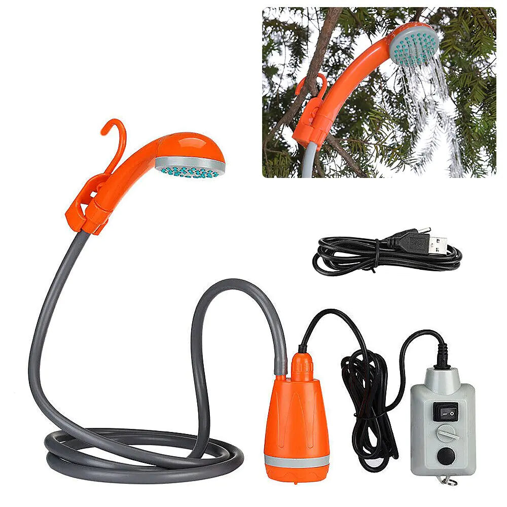 Portable Outdoor Camping Shower – IPX7 Waterproof, Digital Display, Rechargeable Electric Shower Pump