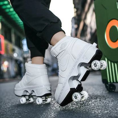 Roller Skate Sneakers - Stylish 2-in-1 Skates with PU Wheels & Comfortable Design for Men & Women