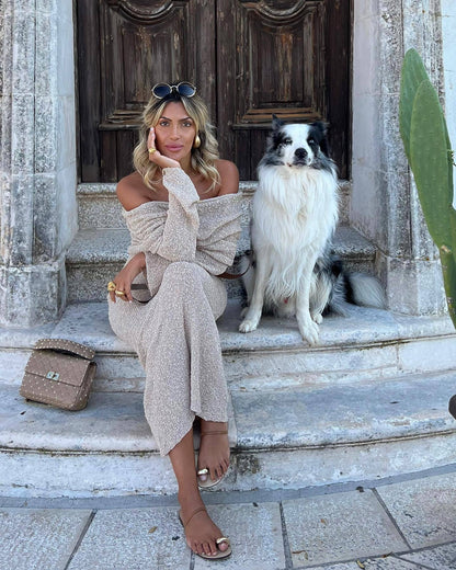 أناقة الصيف: فستان ماكسي شفاف محبوك بأكمام طويلة للنساء