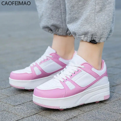 Caofeimao Roller Skate Shoes for Kids - Trendy 2-in-1 Sneakers with Wheels, Perfect for Autumn 2025