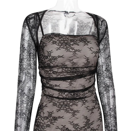 فستان ماكسي أنيق عتيق من الدانتيل بأكمام طويلة