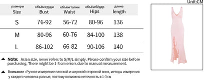 Elegant Sleeveless Ruffles Sexy Long Dress For Women Summer New Deep V-Neck Backless Thigh High Split Maxi Dress