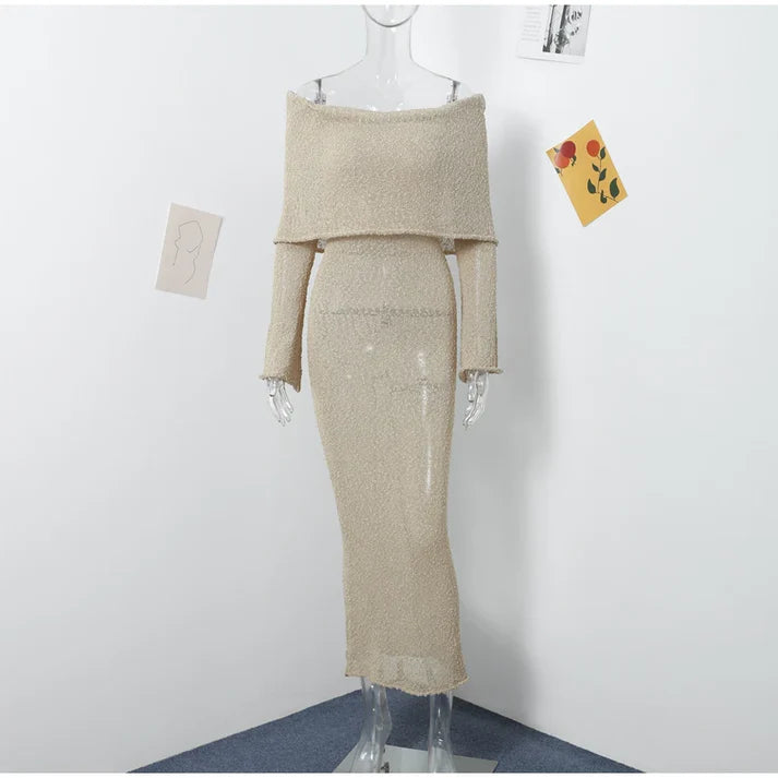 أناقة الصيف: فستان ماكسي شفاف محبوك بأكمام طويلة للنساء