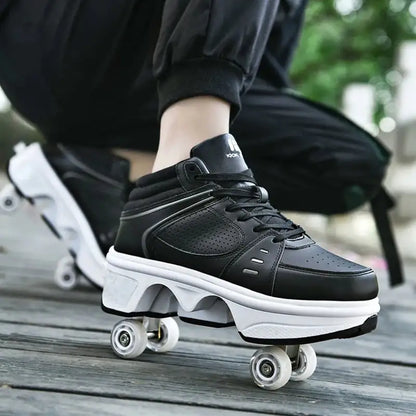 Roller Skates Casual Sneakers - Stylish 2-in-1 Skates with PU Wheels & Comfortable Design for Men & Women