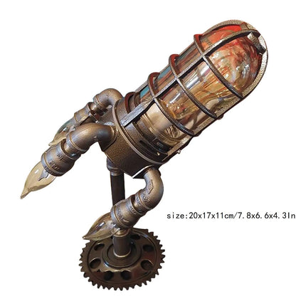 Steampunk Rocket Ship Lamp – Vintage Futuristic Desk Light with Edison Bulb