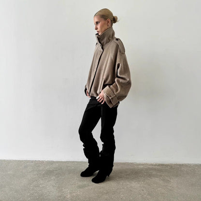 Womens Short Wool Jacket With Zipper