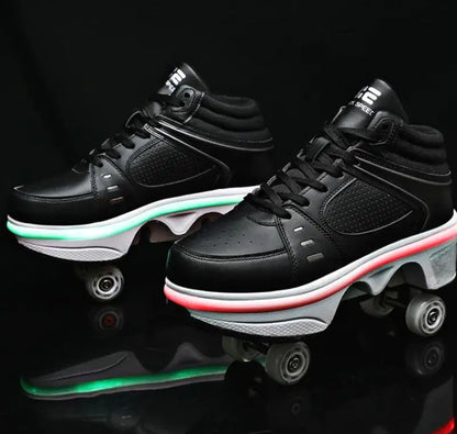 Roller Skates Casual Sneakers - Stylish 2-in-1 Skates with PU Wheels & Comfortable Design for Men & Women