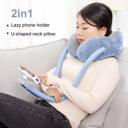 U-Shaped Neck Pillow with Gooseneck Phone Holder - Ultimate Travel Comfort & Convenience