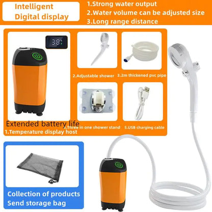 Portable Camping Shower – Rechargeable Electric Shower Pump with IPX7 Waterproof Design and Digital Display