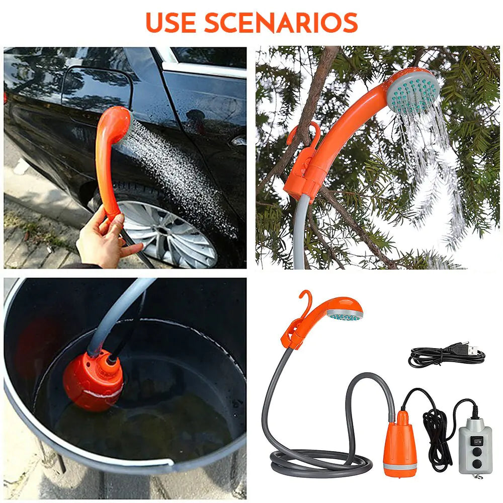 Portable Outdoor Camping Shower – IPX7 Waterproof, Digital Display, Rechargeable Electric Shower Pump
