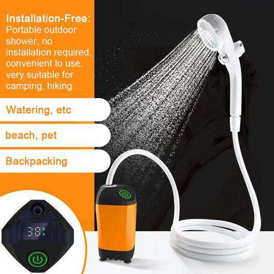 Portable Camping Shower – Rechargeable Electric Shower Pump with IPX7 Waterproof Design and Digital Display